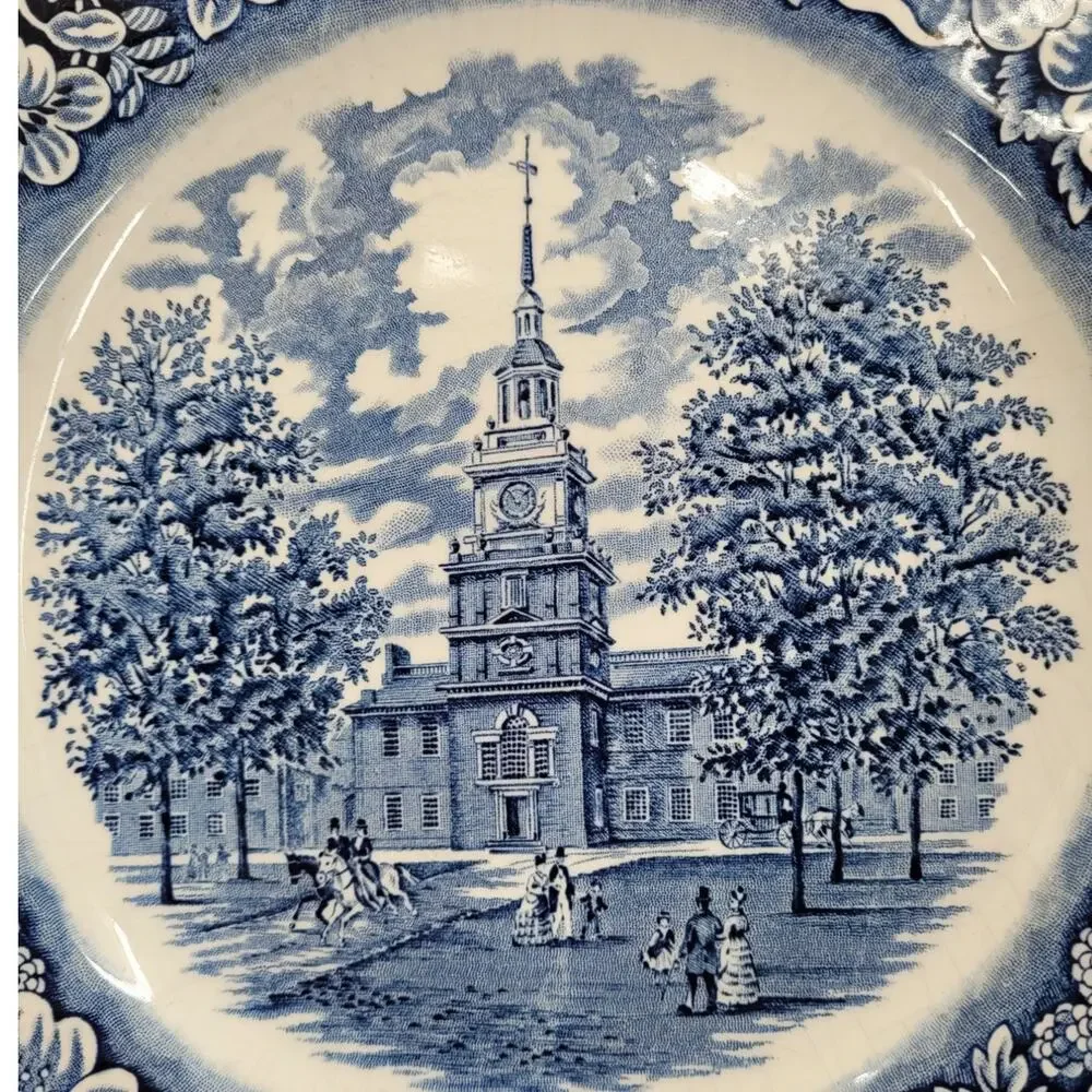 Staffordshire Vintage Liberty Blue 1776 Colonial Transferware 2 Dinner Plate 3-5